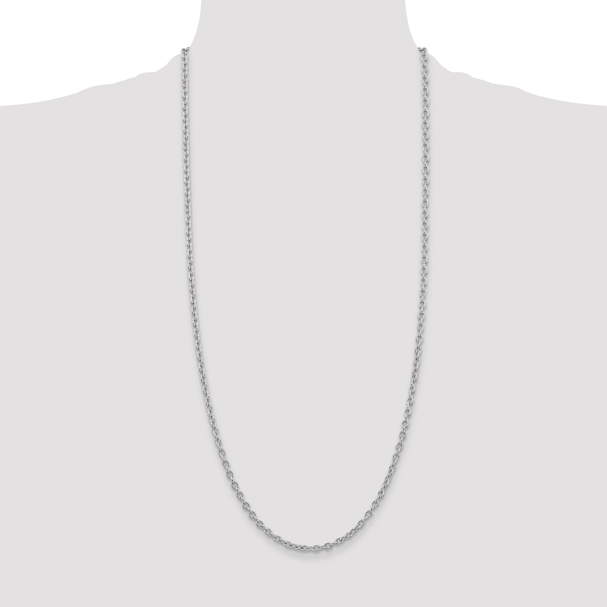 Gold (10K & 14K) Round Open Link Cable Chain - 14k White Gold / 30 in / 3.2 mm
