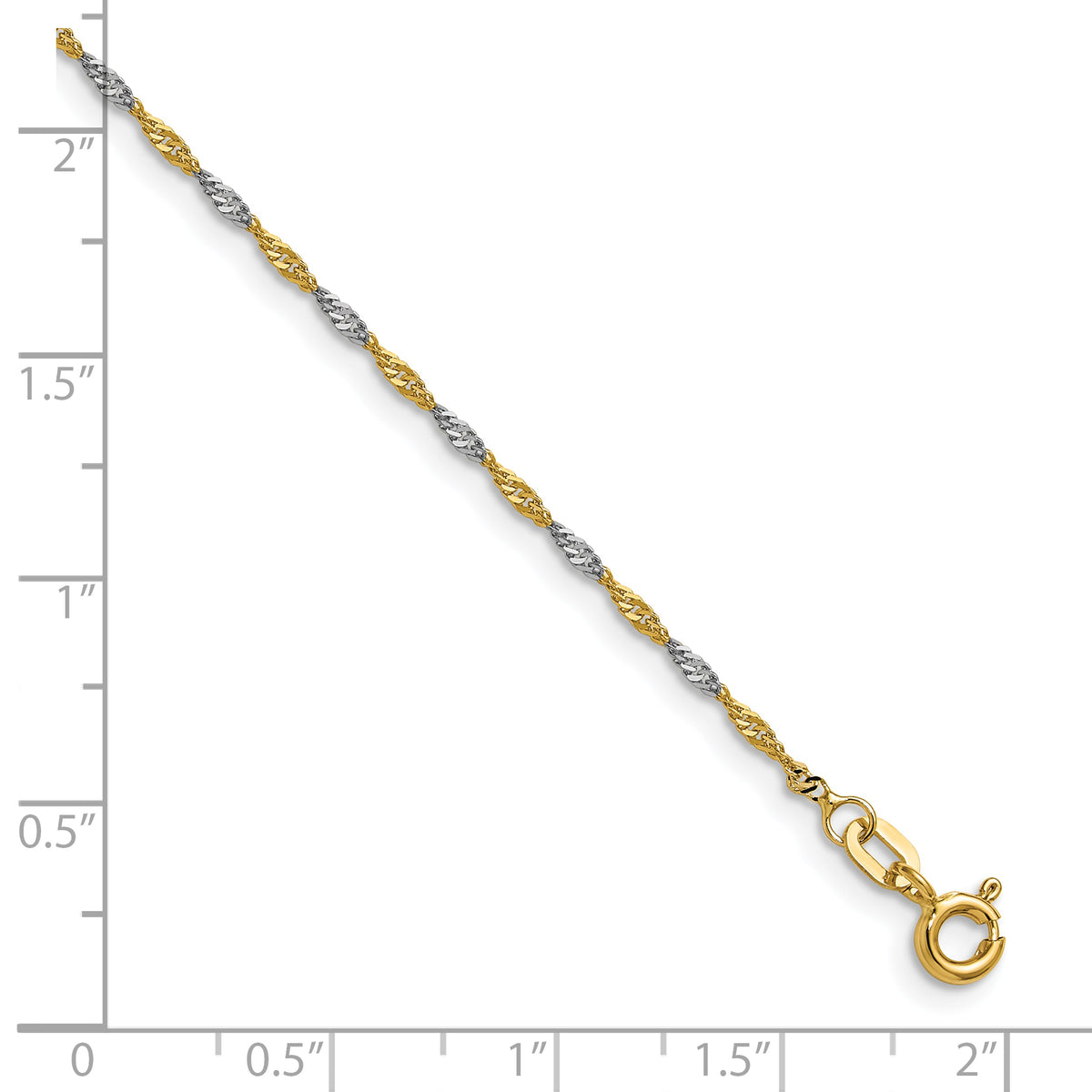 Gold (10K & 14K) Singapore Chain Bracelet - 14k Gold with White Rhodium / 8 in / 1.4 mm