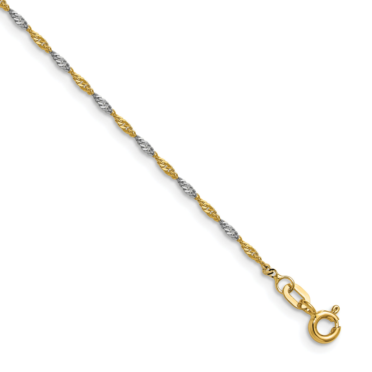 Gold (10K & 14K) Singapore Chain Bracelet - 14k Gold with White Rhodium / 8 in / 1.4 mm