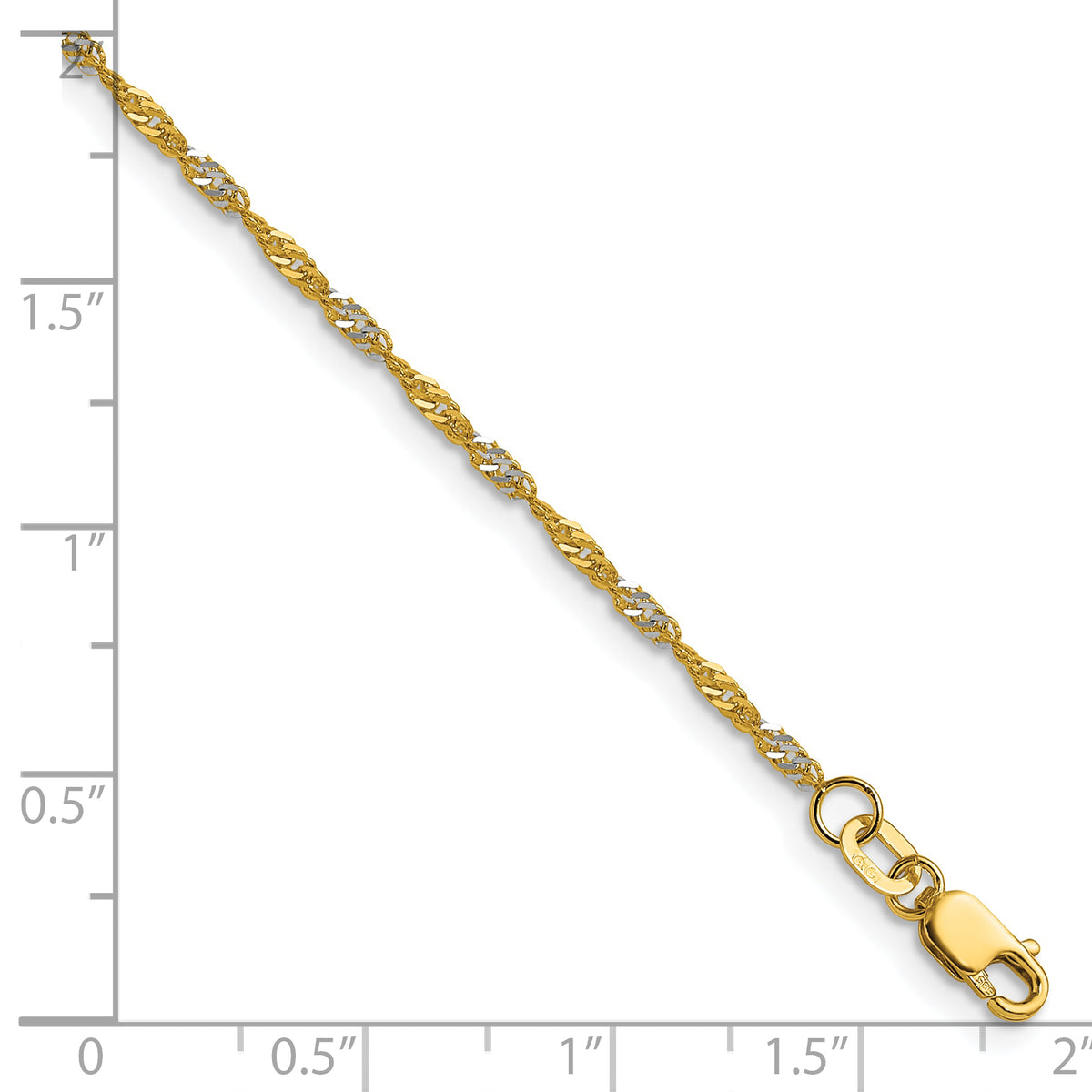 Gold (10K & 14K) Singapore Chain Bracelet - 14k Gold with White Rhodium / 8 in / 1.65 mm