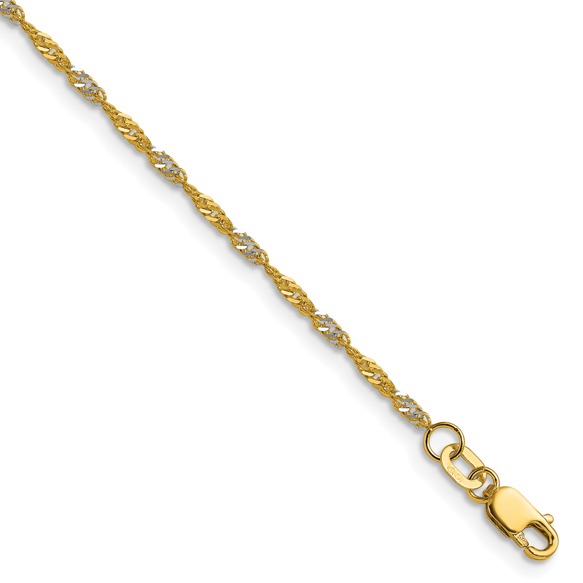 Gold (10K & 14K) Singapore Chain Bracelet - 14k Gold with White Rhodium / 8 in / 1.65 mm
