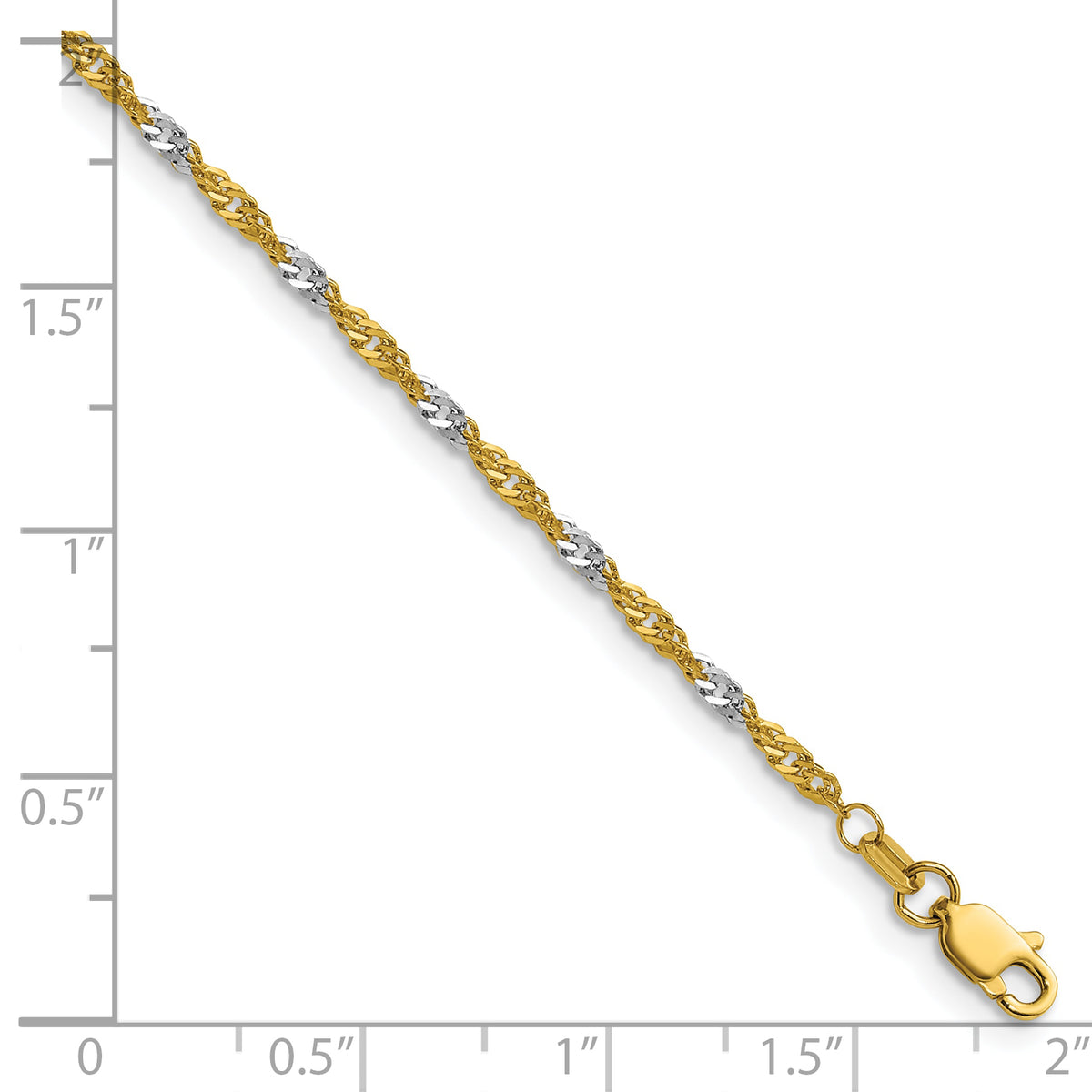Gold (10K & 14K) Singapore Chain Bracelet - 14k Gold with White Rhodium / 7 in / 1.9 mm