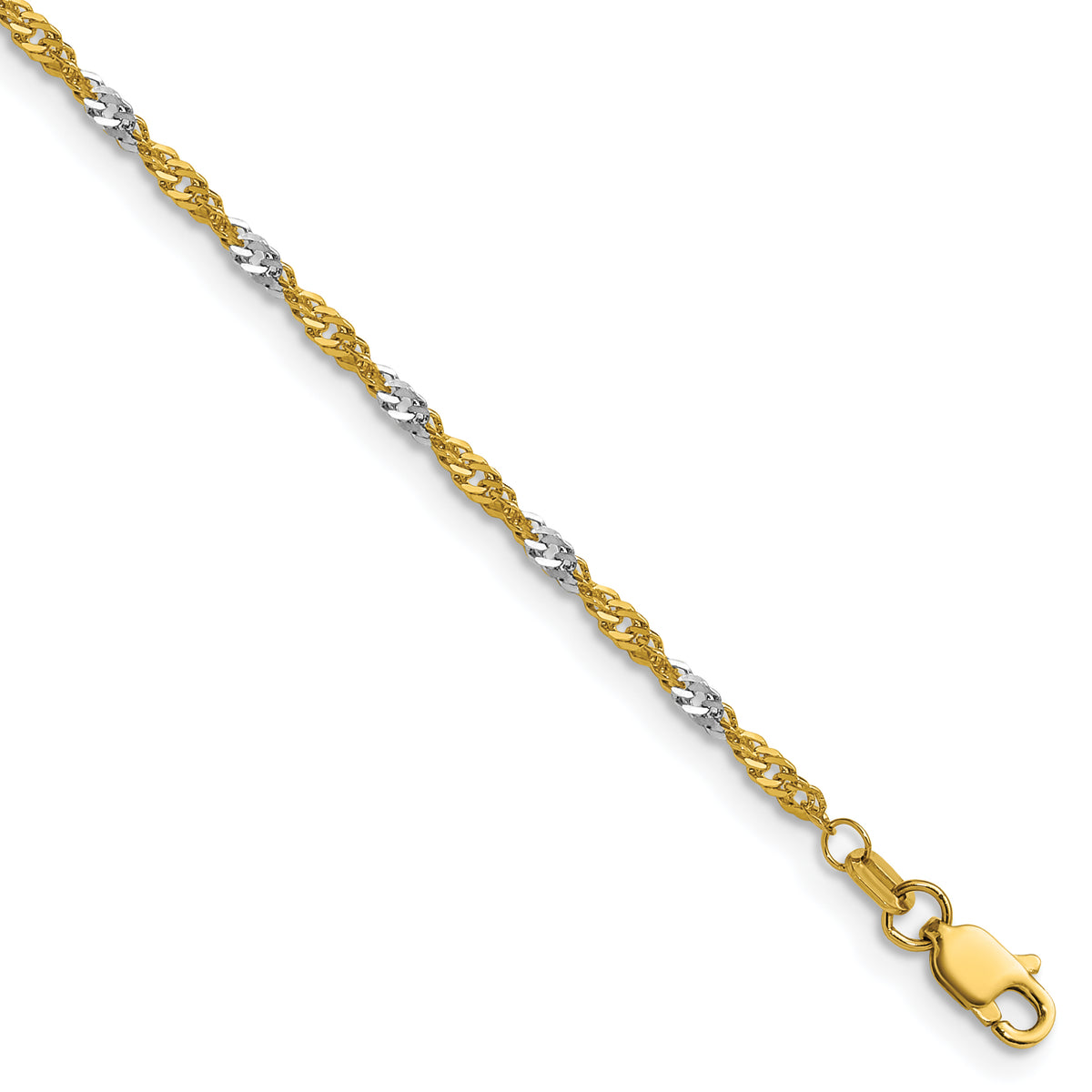 Gold (10K & 14K) Singapore Chain Bracelet - 14k Gold with White Rhodium / 7 in / 1.9 mm