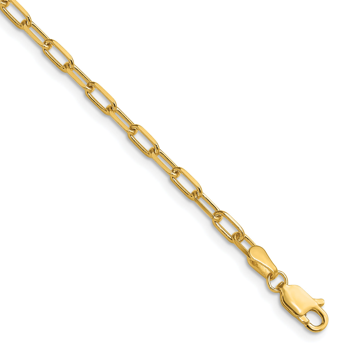 Gold (14K) Solid Beveled Paperclip Link Chain Bracelet - 14k Yellow Gold / 7 in / 3 mm