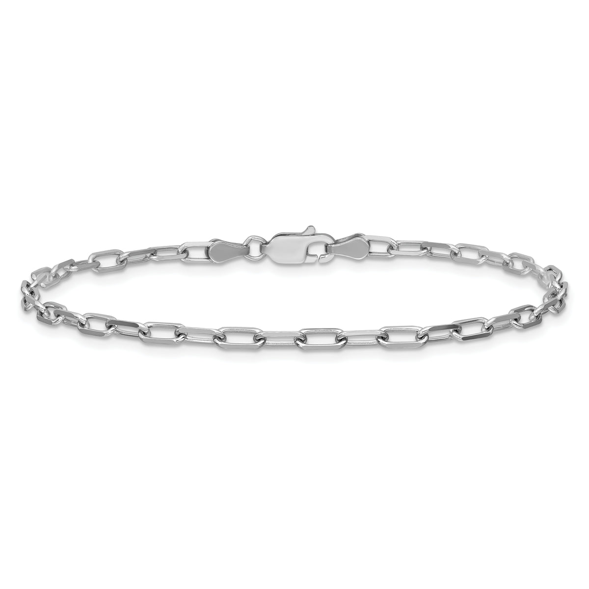 Gold (14K) Solid Beveled Paperclip Link Chain Bracelet - 14k White Gold / 7 in / 3 mm