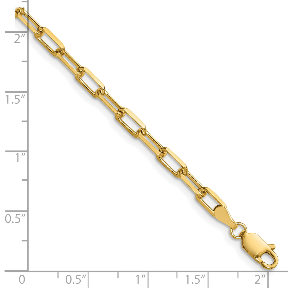 Gold (14K) Solid Beveled Paperclip Link Chain Bracelet - 14k Yellow Gold / 7 in / 3.43 mm