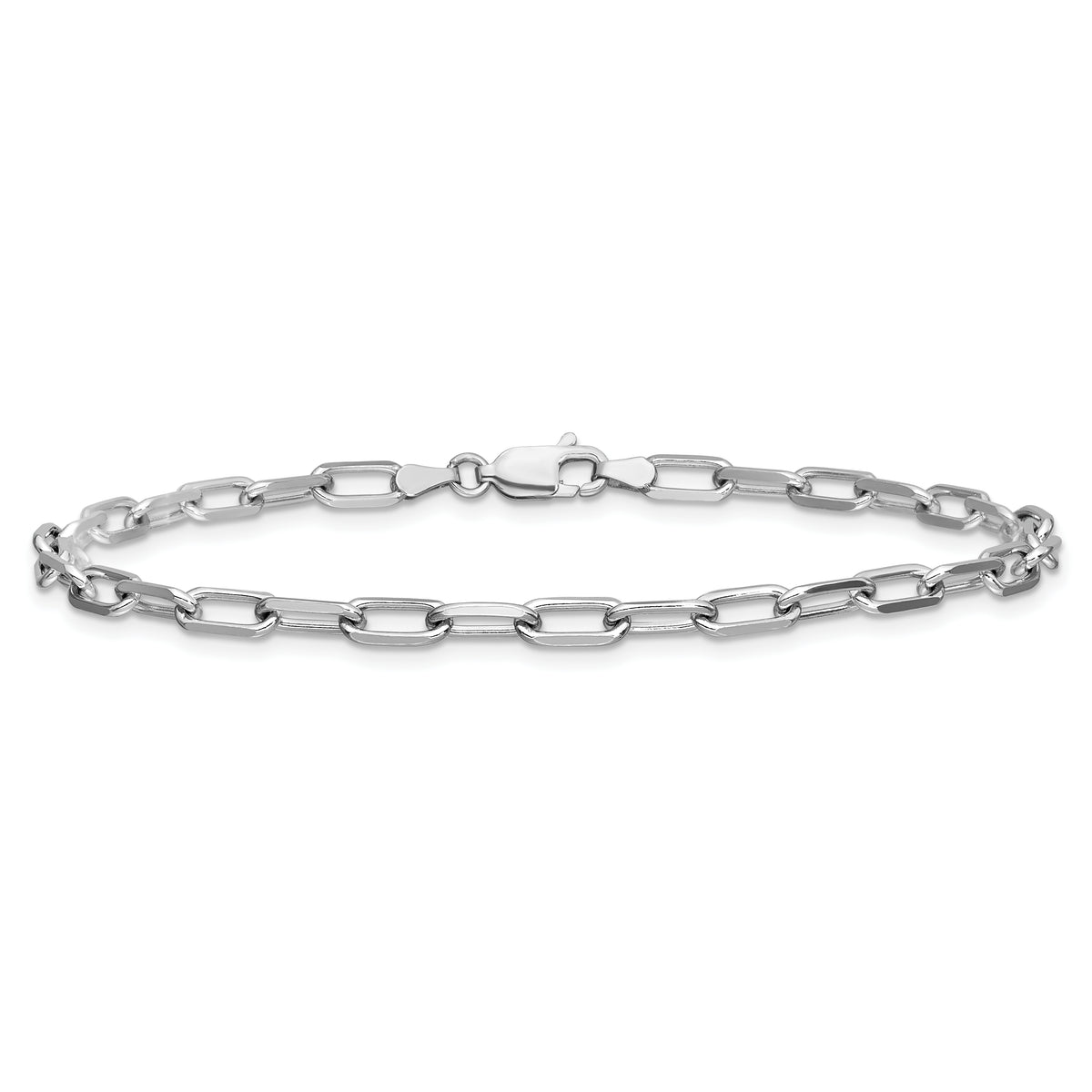 Gold (14K) Solid Beveled Paperclip Link Chain Bracelet - 14k White Gold / 7 in / 3.43 mm