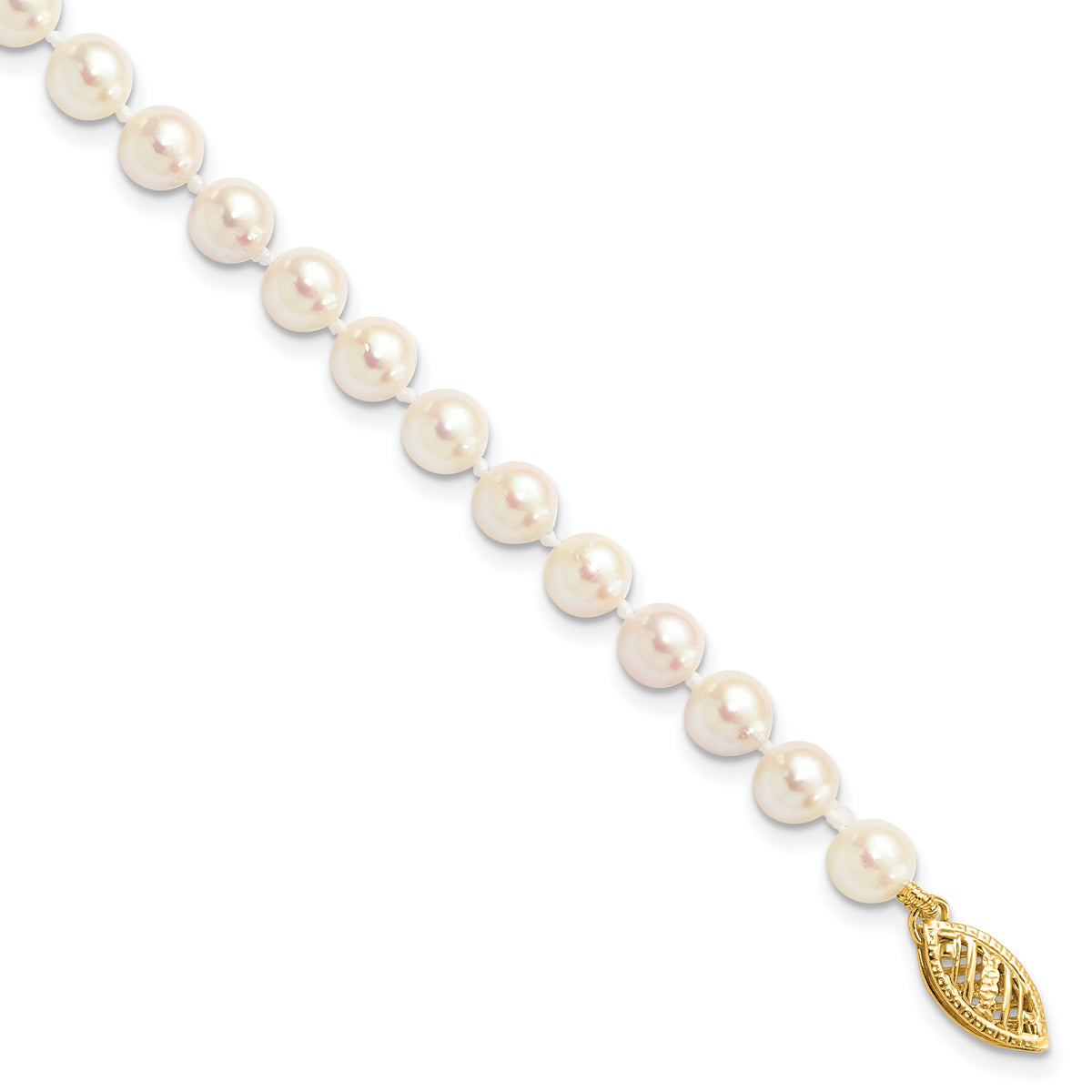 14k Yellow Gold 5-6mm White Round Akoya Saltwater Cultured Pearl Bracelet - 7 in#7 in