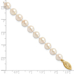 14k Yellow Gold White Akoya Cultured Pearl Bracelet, shown with a ruler for scale - 6-7 mm