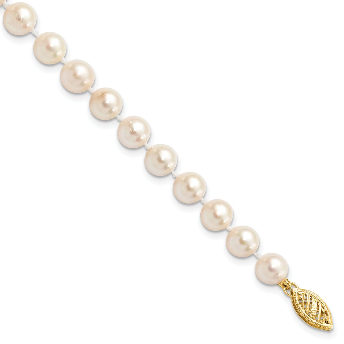 14k Yellow Gold White Akoya Cultured Pearl Bracelet - 6-7 mm