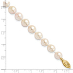 14k Yellow Gold White Akoya Cultured Pearl Bracelet, shown with a ruler for scale - 7-8 mm