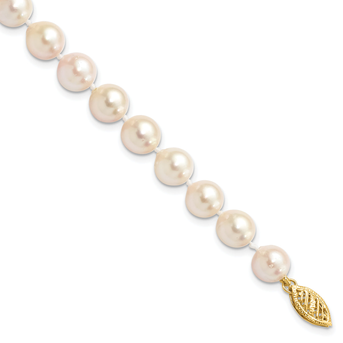 14k Yellow Gold White Akoya Cultured Pearl Bracelet - 7-8 mm