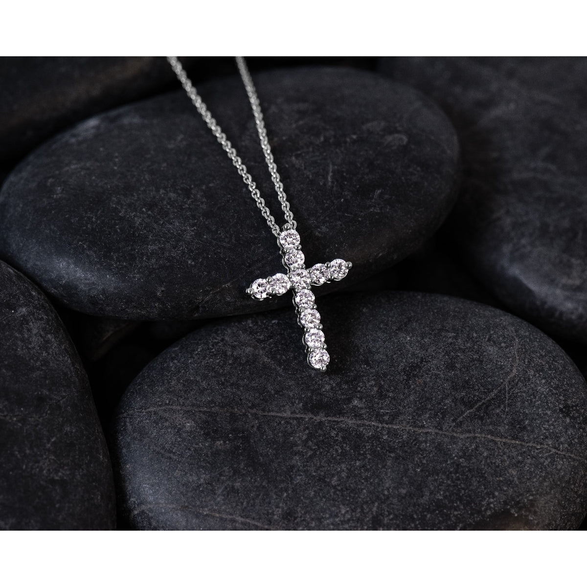Diamond Cross Pendant Necklace - 14k White Gold / True Origin® Diamond, Lab Grown / 1/2 ctw.
