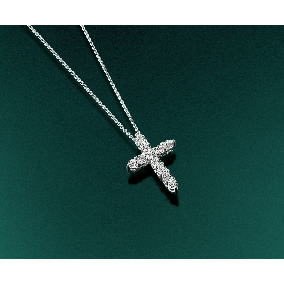 Diamond Cross Pendant Necklace - 14k White Gold / Diamond / 1 ctw.
