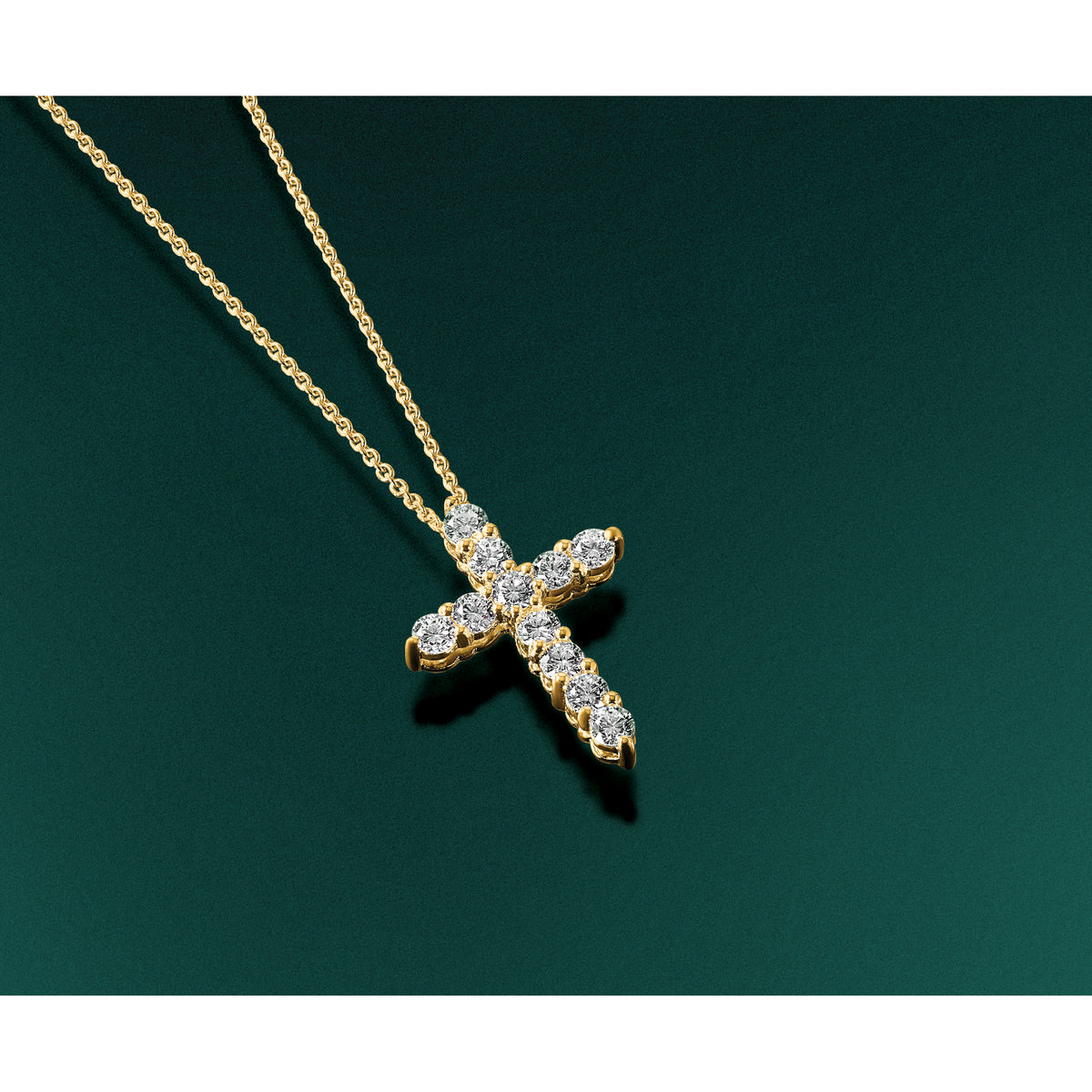 Diamond Cross Pendant Necklace - 14k Yellow Gold / Diamond / 1 ctw.