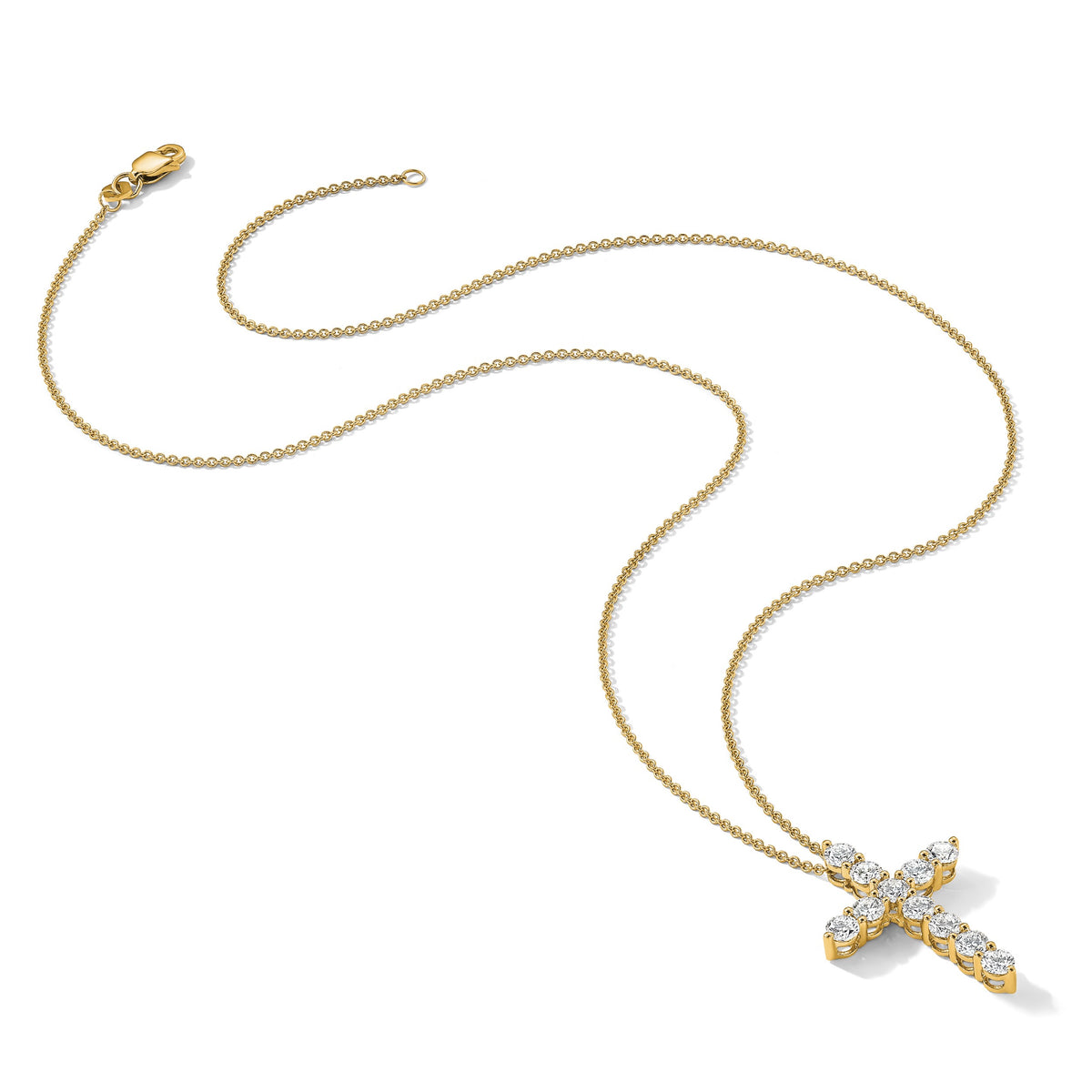 Diamond Cross Pendant Necklace - 14k Yellow Gold / Diamond, Lab Grown / 2 ctw., VS+ F+