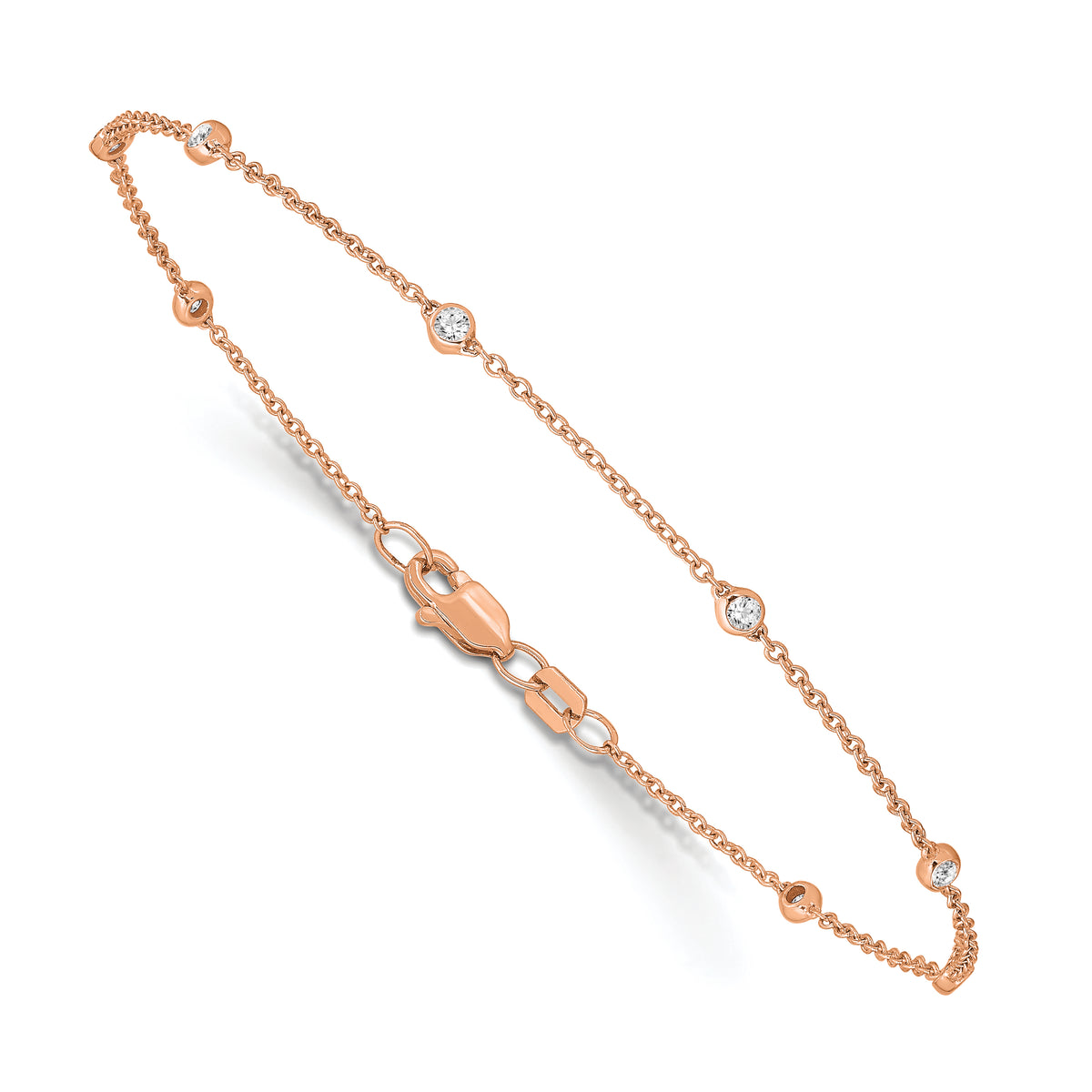 14k True Origin Lab Grown Diamond VS/SI, D E F Station Bracelet/Anklet - 14k Rose Gold / 8 in