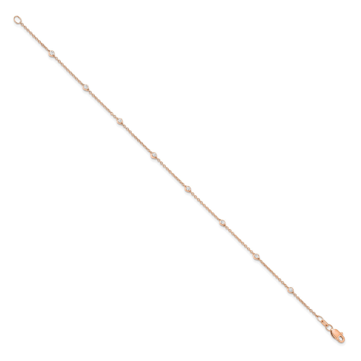True Origin 1/5 carat Lab Grown Diamond VS+ F+ 9 Station 9 in Anklet - 14k Rose Gold