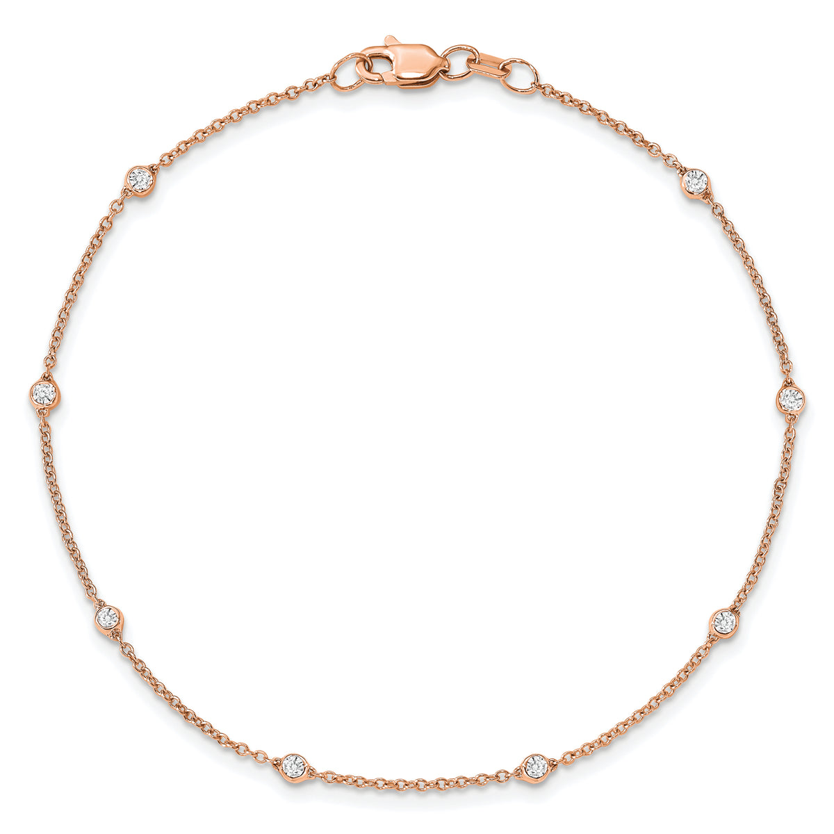 True Origin 1/5 carat Lab Grown Diamond VS+ F+ 9 Station 9 in Anklet - 14k Rose Gold