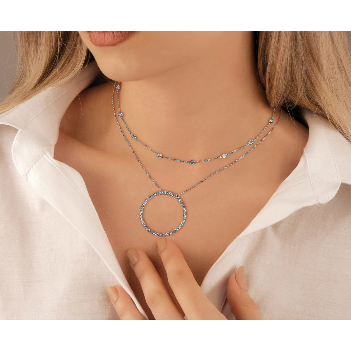 True Origin Lab Grown Diamond Station Necklace - 14k White Gold / 16 in / 1/3 ctw.
