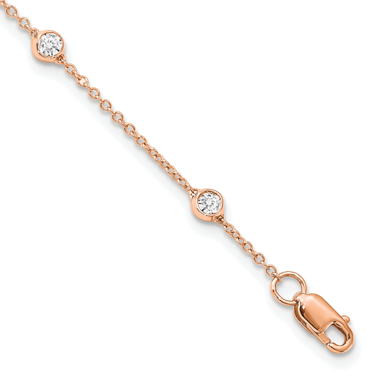 True Origin 1/2 carat Lab Grown Diamond VS+ F+ 9 Station 9 in Anklet - 14k Rose Gold