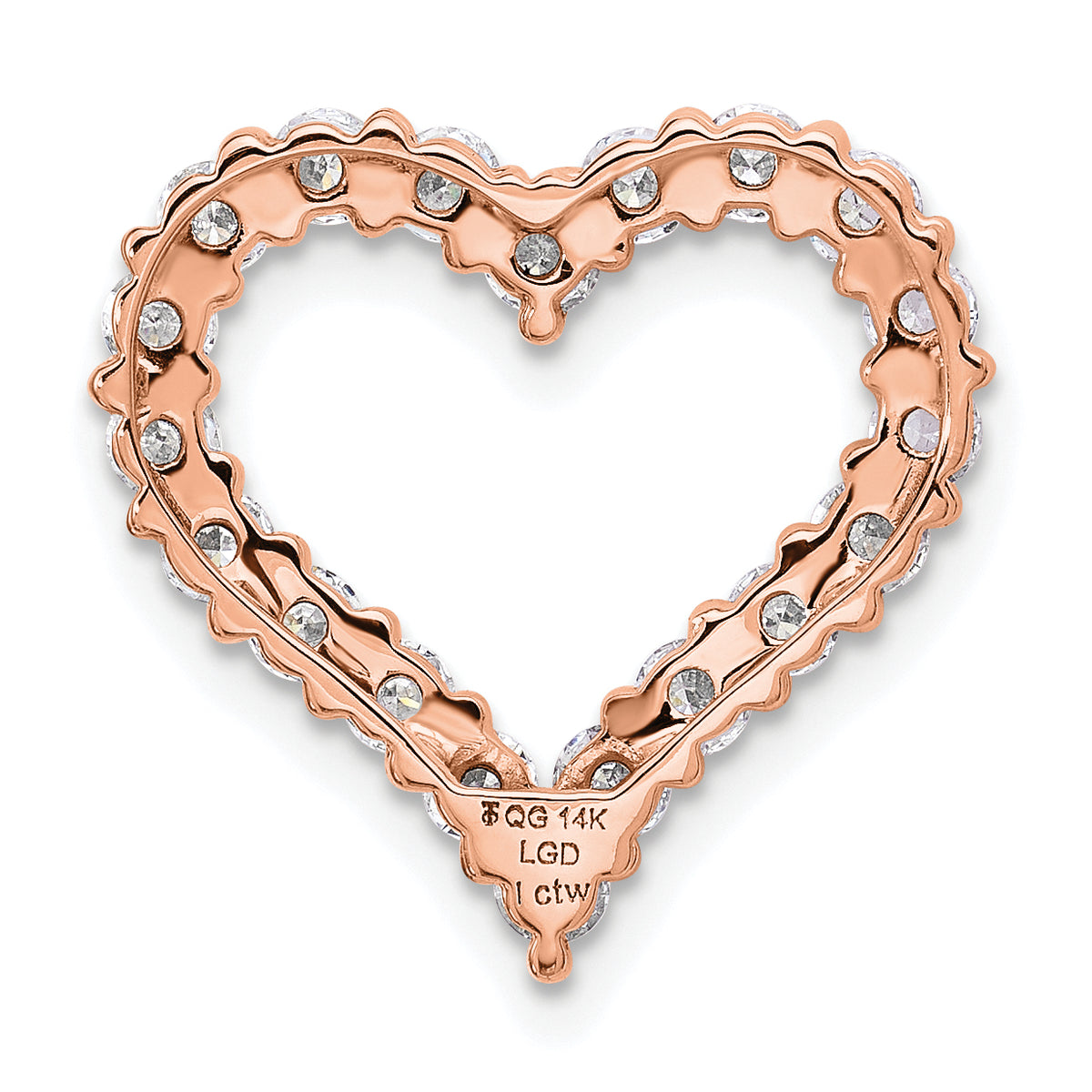Gold Lab Grown Diamond Heart Chain Slide - 14k Rose Gold / 1 ctw. / VS/SI+ G+