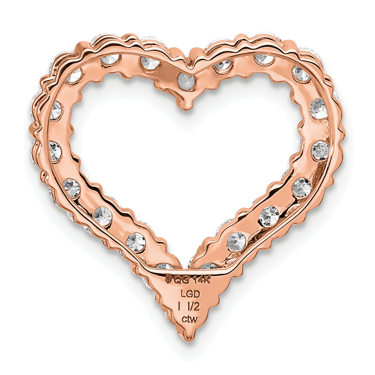 Gold Lab Grown Diamond Heart Chain Slide - 14k Rose Gold / 1-1/2 ctw. / VS/SI+ G+