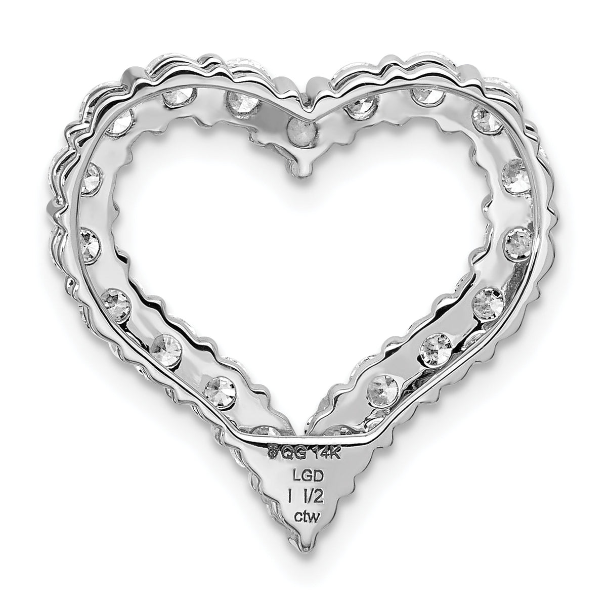 Gold Lab Grown Diamond Heart Chain Slide - 14k White Gold / 1-1/2 ctw. / VS+ F+