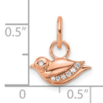14k Rose Gold Polished Diamond Bird Charm, shown with a ruler for scale