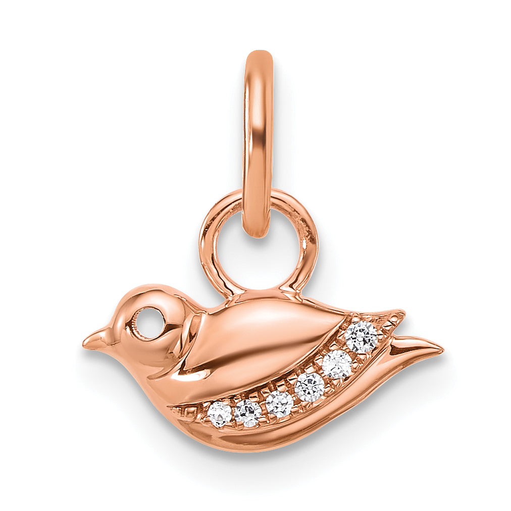14k Rose Gold Polished Diamond Bird Charm