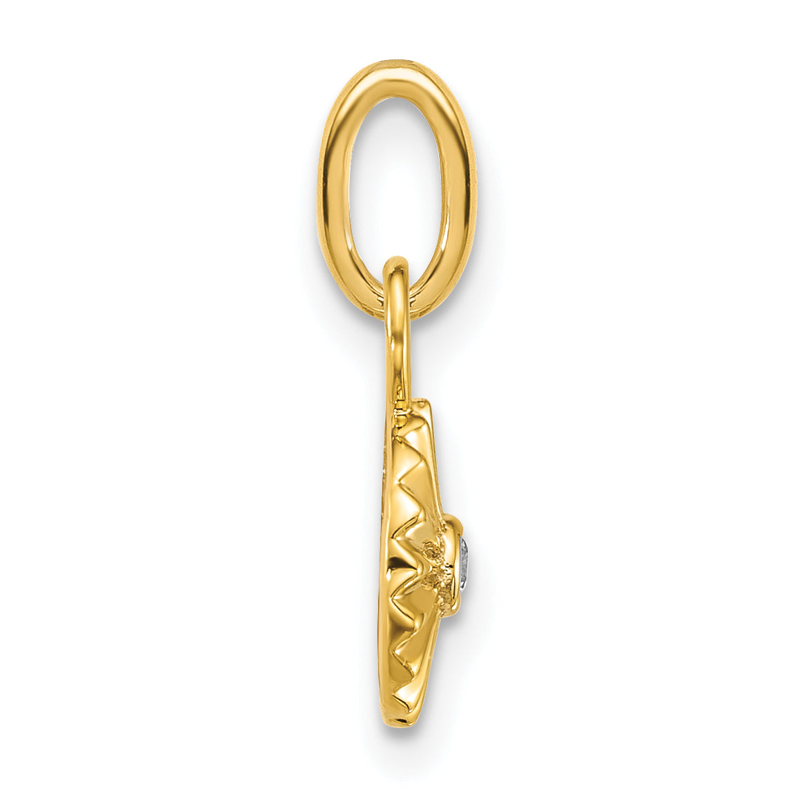 14K Polished and Grooved Diamond Circle Charm