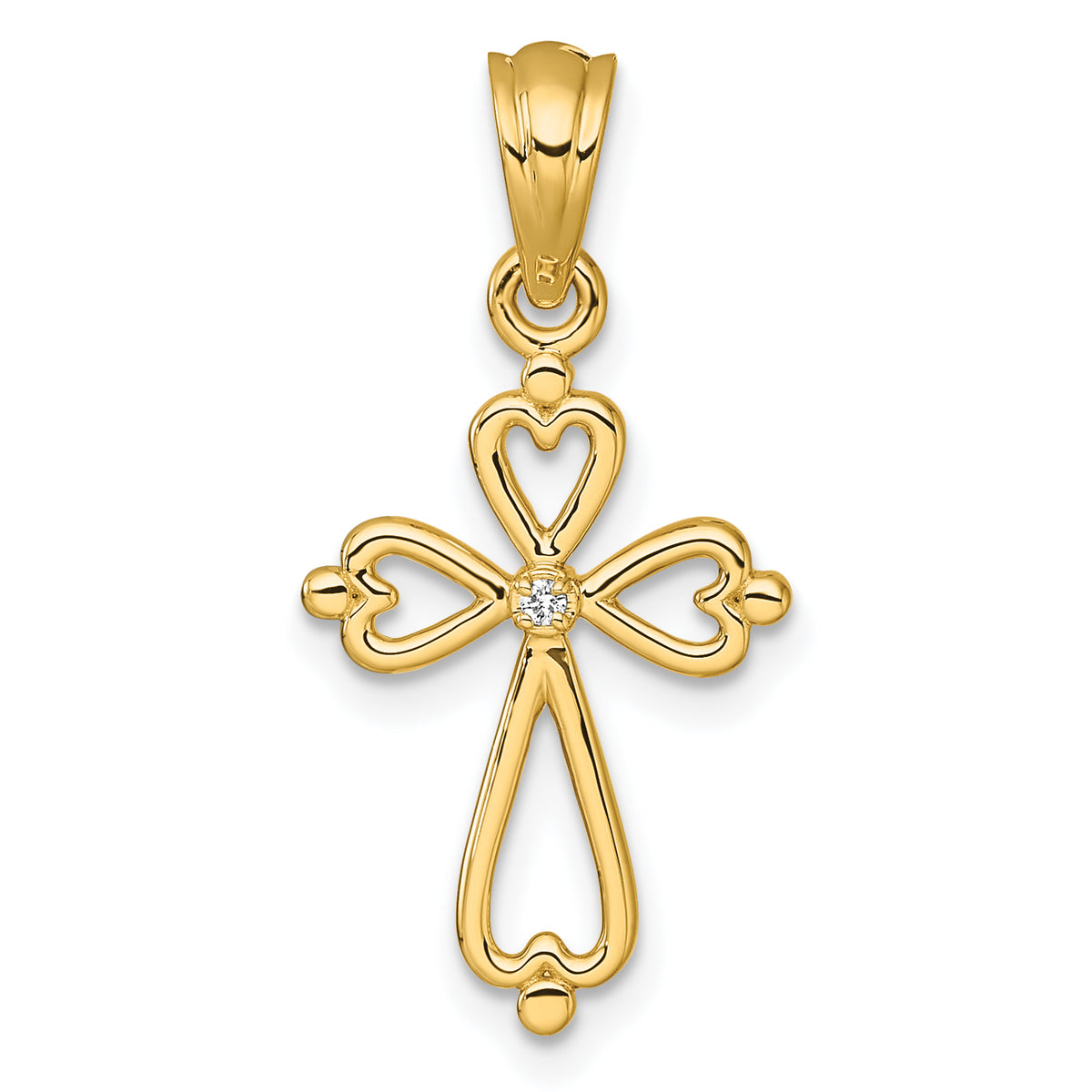 14k Yellow Gold Diamond Accented Cross Pendant