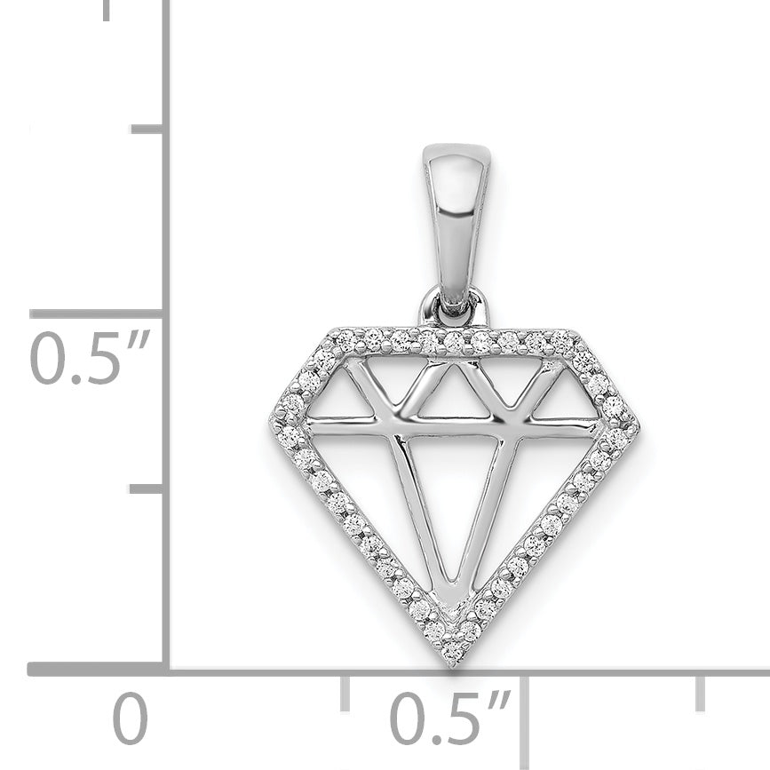 14k White Gold Diamond Gemstone-shape Pendant, shown with a ruler for scale