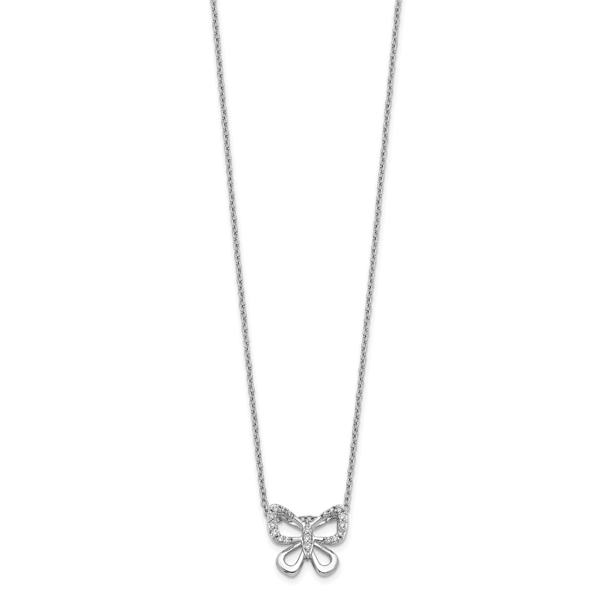 14k White Gold 1/10 carat Diamond Butterfly 18 inch Necklace, view 2