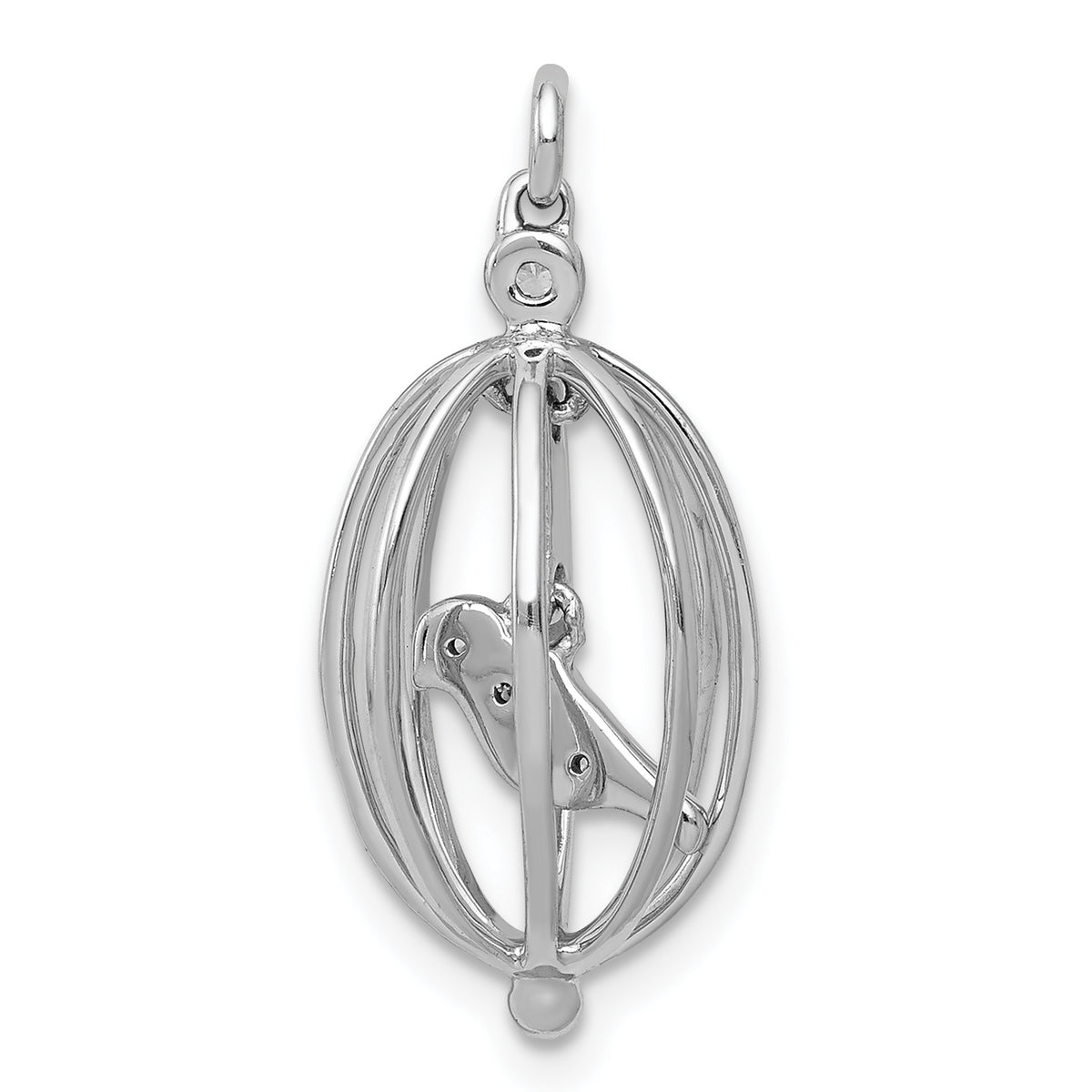 14k White Gold Diamond Bird in Cage Pendant, view 3