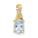 Oval Gemstone & Diamond Pendant - 14k Yellow Gold / Natural / Blue Aquamarine