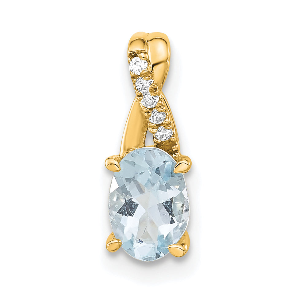 Oval Gemstone & Diamond Pendant - 14k Yellow Gold / Natural / Blue Aquamarine