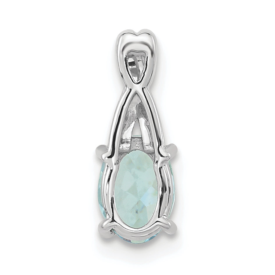 Oval Gemstone & Diamond Pendant - 14k White Gold / Natural / Blue Aquamarine