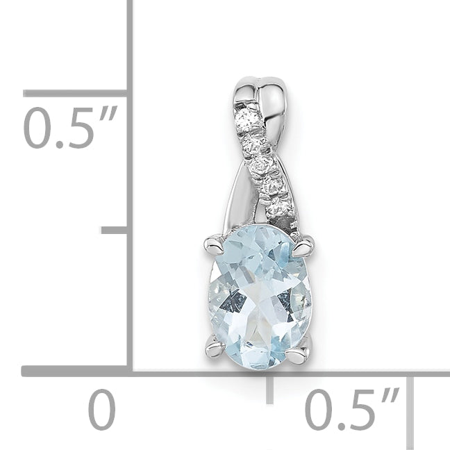 Oval Gemstone & Diamond Pendant - 14k White Gold / Natural / Blue Aquamarine