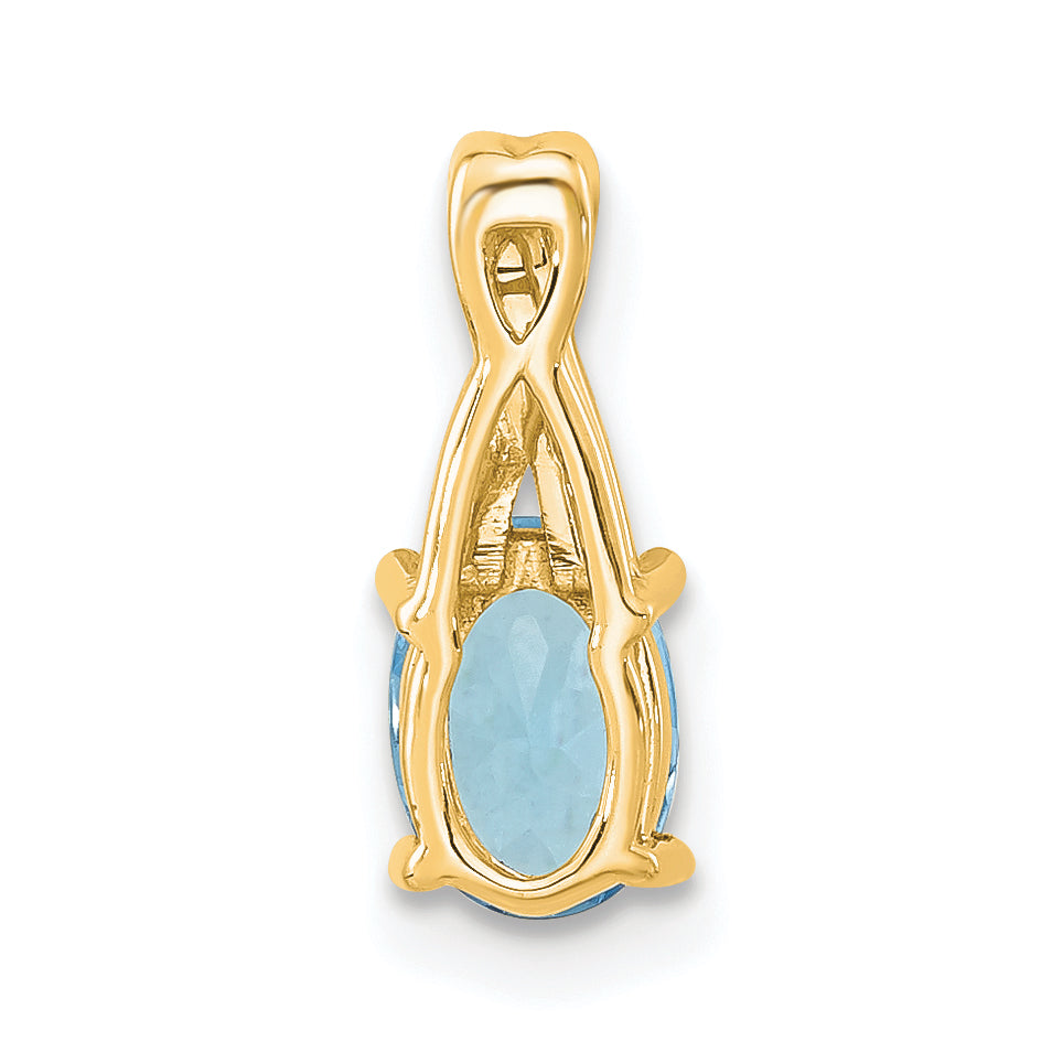 Oval Gemstone & Diamond Pendant - 14k Yellow Gold / Natural / Blue Sky Blue Topaz