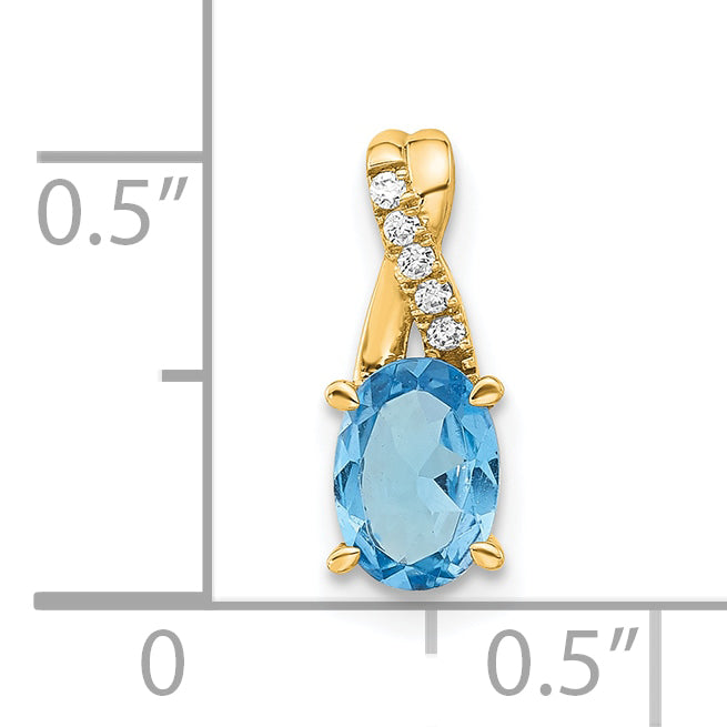 Oval Gemstone & Diamond Pendant - 14k Yellow Gold / Natural / Blue Sky Blue Topaz