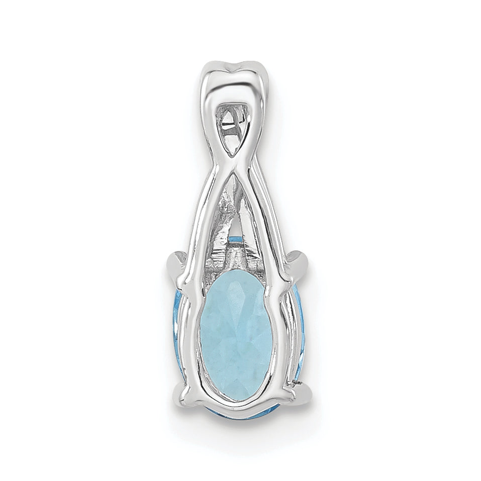 Oval Gemstone & Diamond Pendant - 14k White Gold / Natural / Swiss Blue Topaz