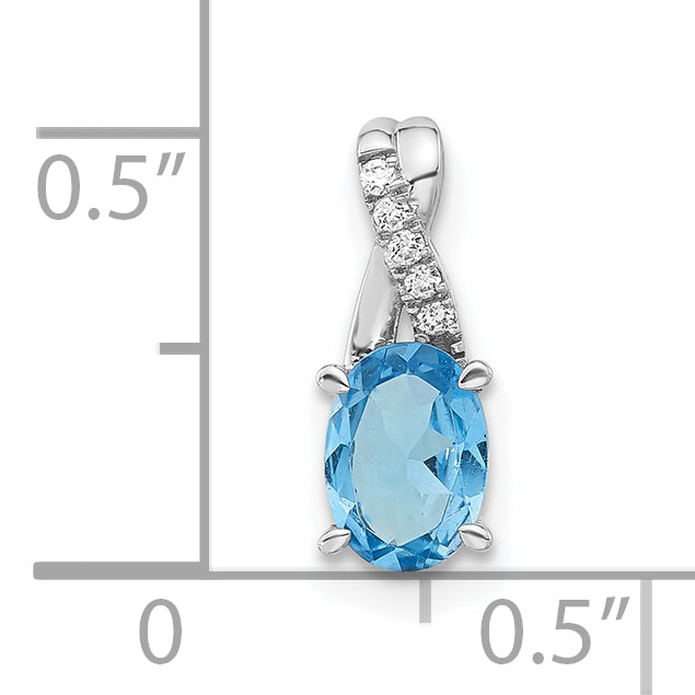 Oval Gemstone & Diamond Pendant - 14k White Gold / Natural / Swiss Blue Topaz