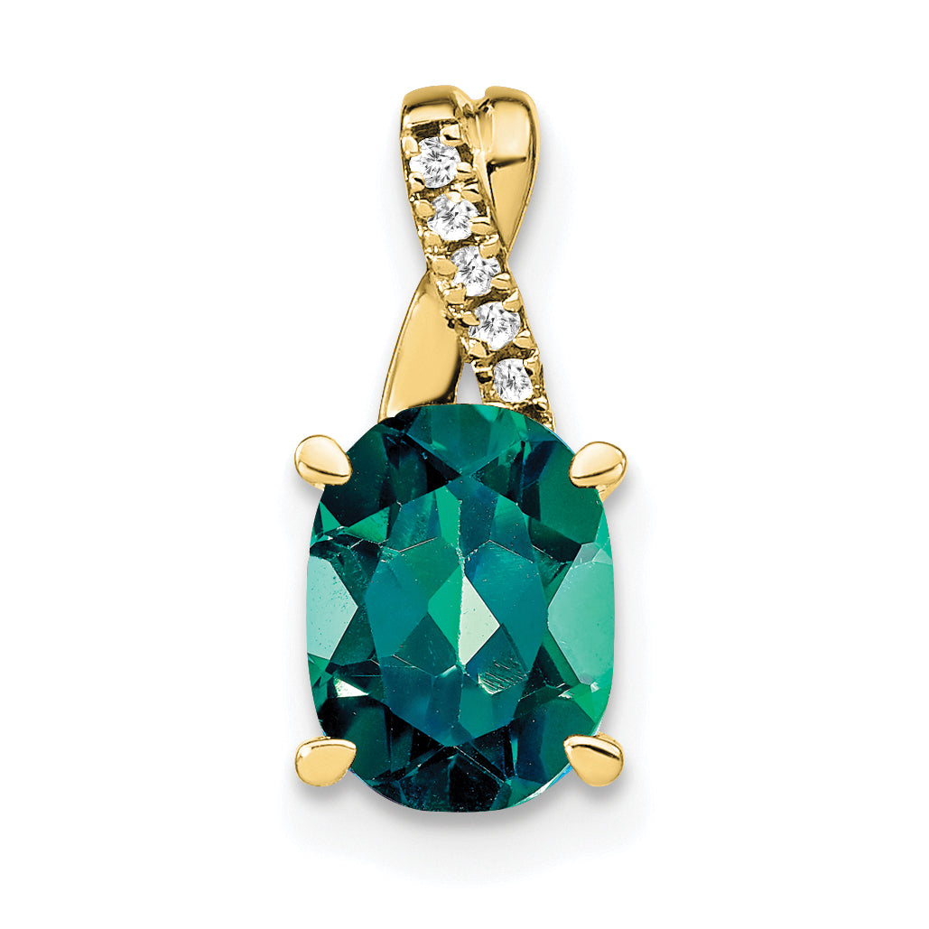 Oval Gemstone & Diamond Pendant - 10k Yellow Gold / Natural / Alexandrite, Lab Created#10k Yellow Gold_Natural_Alexandrite, Lab Created