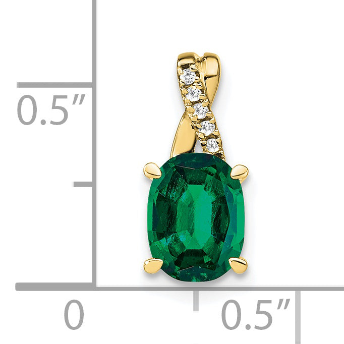 Oval Gemstone & Diamond Pendant - 10k Yellow Gold / Natural / Green Emerald, Lab Created, Standard