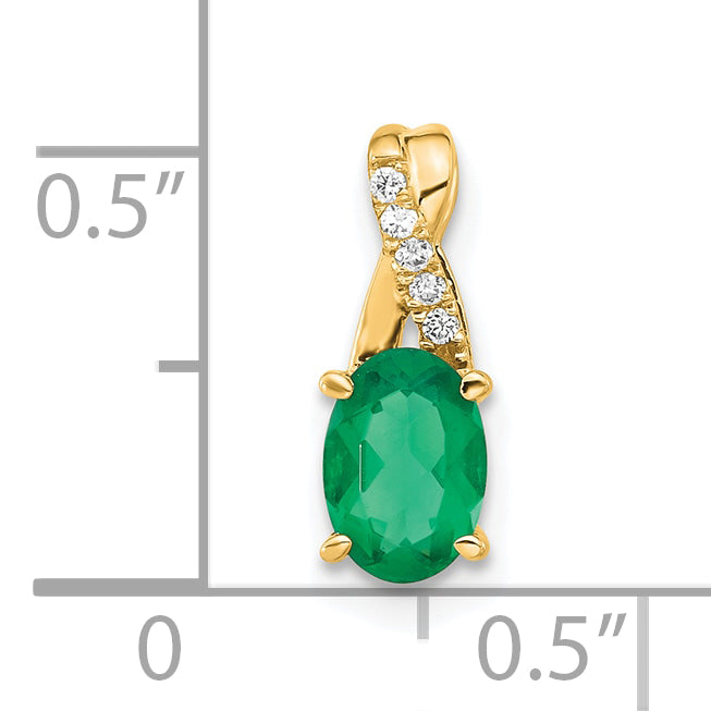 Oval Gemstone & Diamond Pendant - 14k Yellow Gold / Natural / Green Emerald, Lab Created, I2 (A)