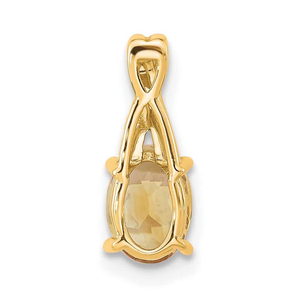 Oval Gemstone & Diamond Pendant - 14k Yellow Gold / Natural / Yellow Citrine
