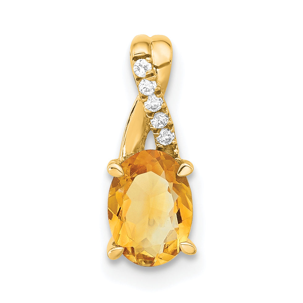 Oval Gemstone & Diamond Pendant - 14k Yellow Gold / Natural / Yellow Citrine