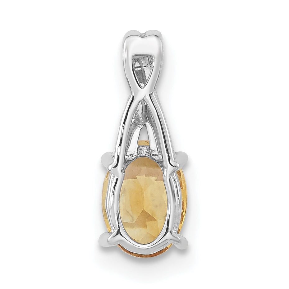 Oval Gemstone & Diamond Pendant - 14k White Gold / Natural / Yellow Citrine