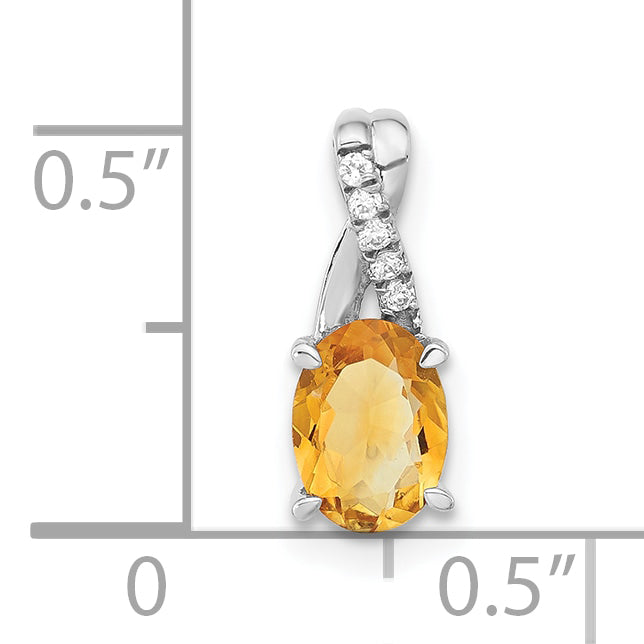 Oval Gemstone & Diamond Pendant - 14k White Gold / Natural / Yellow Citrine